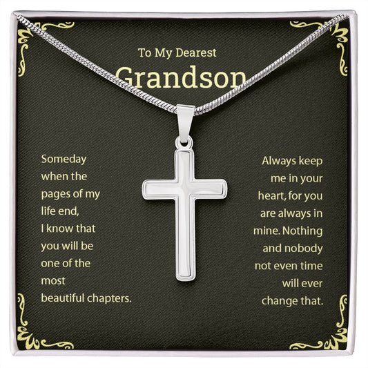 To My Dearest Grandson | Always Keep Me In Your Heart - Stainless Steel Cross Necklace